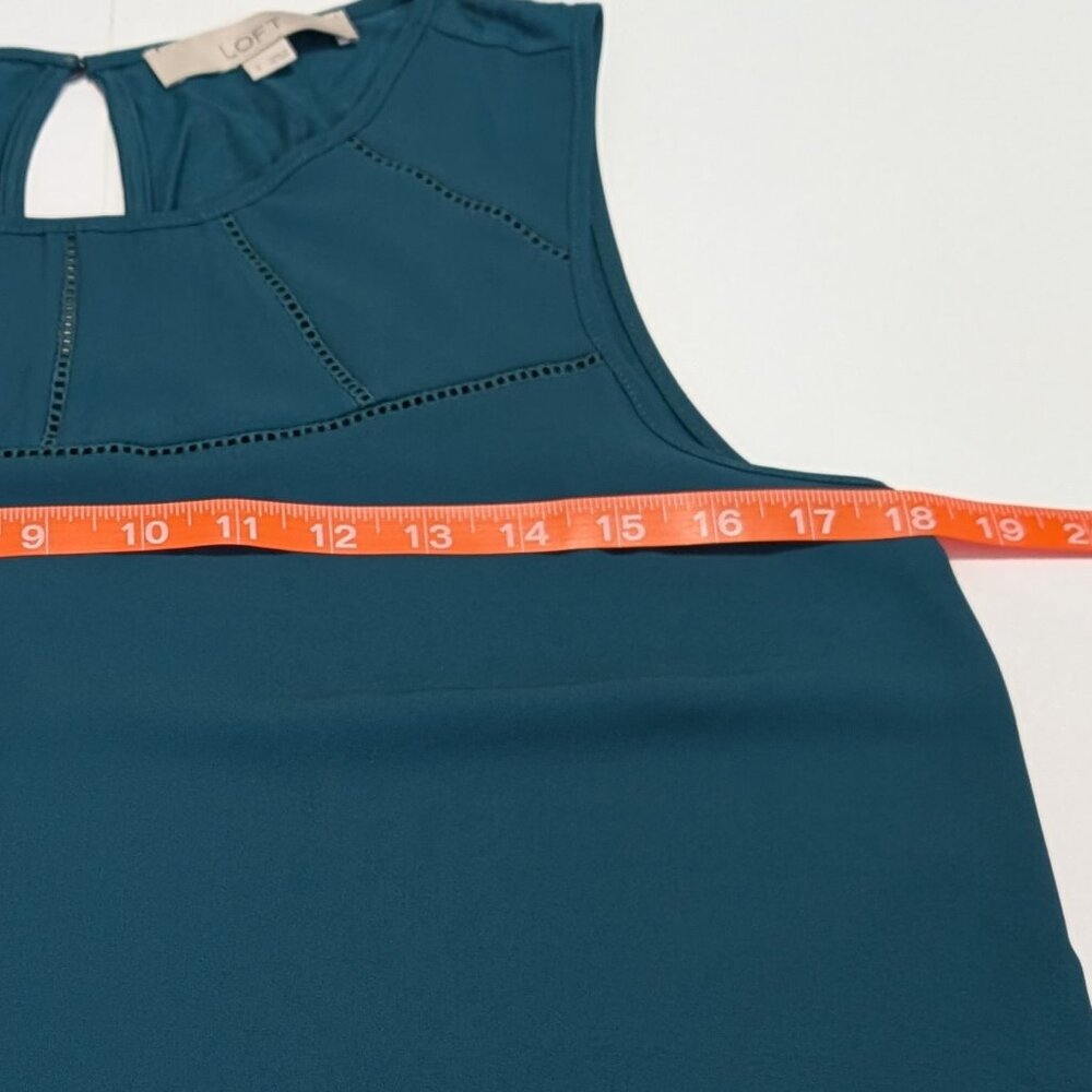 Ann Taylor Loft sleeveless teal tank top blouse with cut out details, size S - Picture 9 of 10